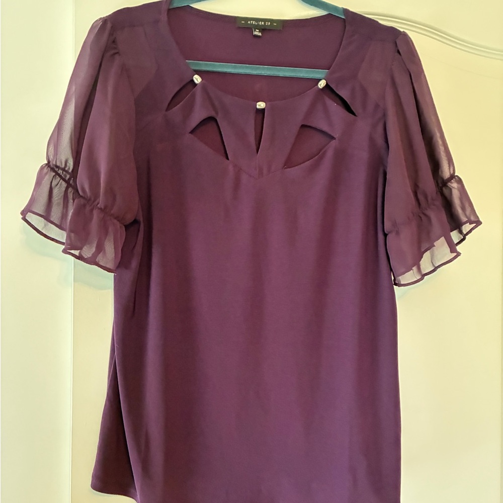 Purple Blouse with Sheer Sleeves